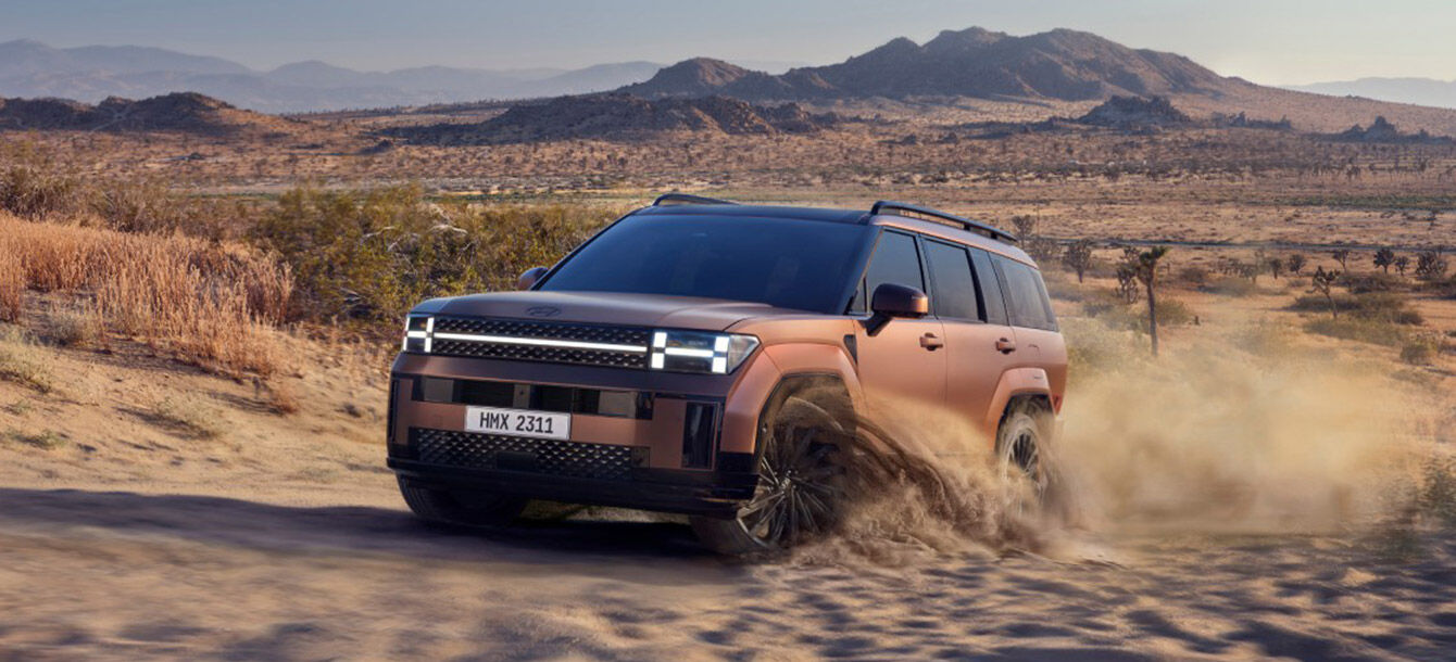 Santa Fe driving in the desert